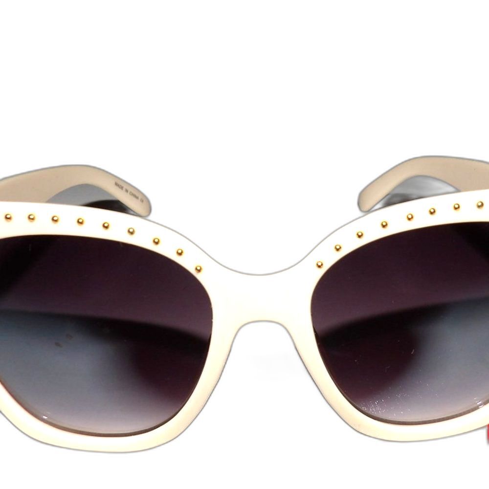 Retro Look Classic Cat Eye Sunglass UV400 New Beaded Off White
